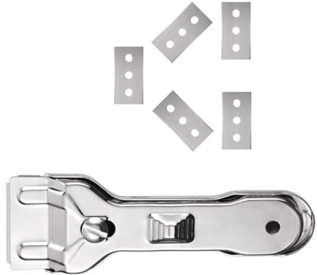 GLEAVI Grattoir pour Plaque de Cuisson Vitrocéramique et Induction 6 Pièces en Acier Inoxydable avec Lames, Multifonction pour Nettoyage Domestique de Vitres, Carreaux et Surfaces