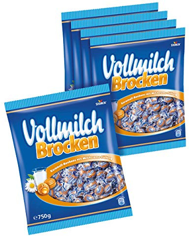 Bunte Welt Vollmilch Brocken (5 x 750g) / Karamellbonbons mit Füllung aus Vollmilch Creme
