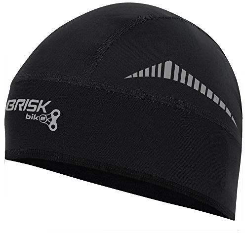 Brisk Bike Cycling Cap Helmet Liner Breathable Stretch Skull Cap with Fleece Lining, Seamless Stitching, Ear Cover, Sweat Wicking Under Helmet Cap for Cycling, Motorcycle, Running (Black)