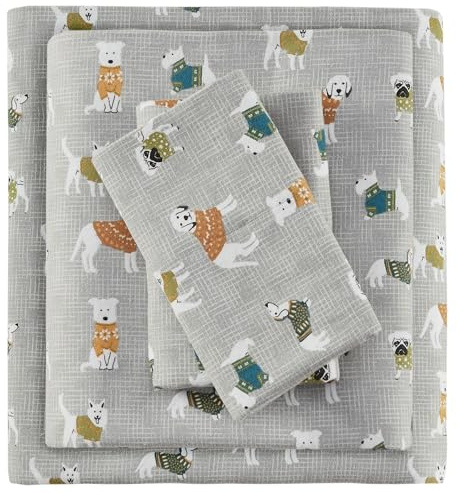SLEEP PHILOSOPHY True North Cozy - Set di biancheria da letto in 100% cotone, con stampa animali/stelle, ultra morbida, per il freddo, 4 pezzi