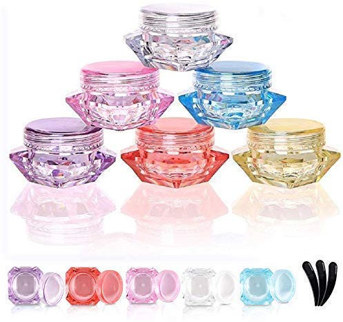 Alledomain 40 PCs 5 Ml Empty Clear Plastic Cosmetic Containers Diamond Shape with 3 PCs Mini Spatula