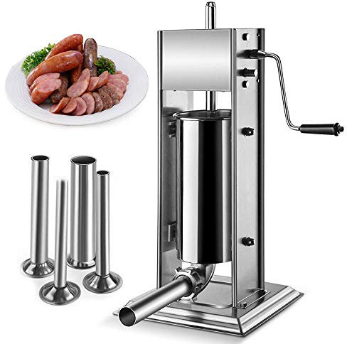 NEWTRY Commercial Manual Sausage Maker Vertical Sausage Stuffer Sausage Filling Machine with 4 Stainless Steel Sausage Tubes 3-10L (3L)