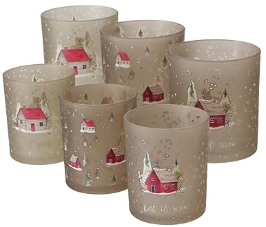 6 STK Kerzenhalter Häuser b822 Deko Haus 10cm & 8cm braun grau rot Windlichter Teelichthalter Nostalgie Vintage Shabby chic Dekoration Windlicht Weihnachtsdeko