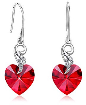 CRYSLOVE Coeur d'Océan Boucle d'oreille Dangle Femme en Argent 927 Cristal Violet Aile d'ange Coeur Boucle d'oreille Maman,Cadeau de Noël Halloween Valentine's Day