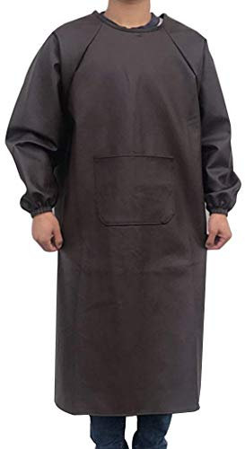 SSB Herren-Lederschürze, wasserdicht, Arbeitsschürze, extra lange Schweißschürze mit Taschen, Metzgerschürze, Küchenschürze mit langen Ärmeln, Geschirrspülkittel F 120 x 120 cm