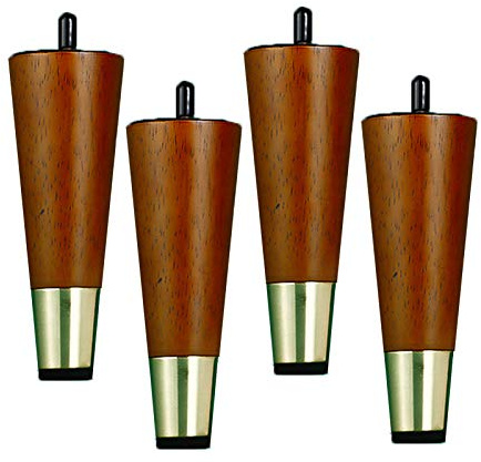 4x Holz Möbelfüße Tischbeine Möbelfüsse Massivholz Konisch Möbelbeine mit Gold Messing Abdeckung Vorgebohrten M10 Bolzen für Sofa Bett Schrank Stuhl,Nussbaum(12cm)