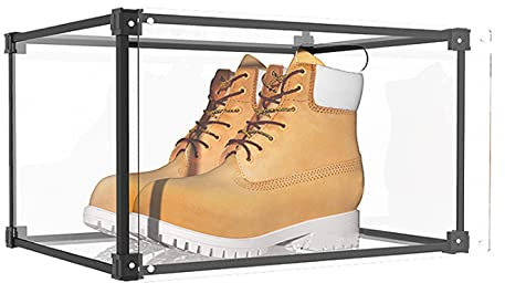 Schuhboxen aus Aluminiumlegierung, magnetisch, seitlich zu öffnende Türen, 6-seitiges Acryl, 360° klare Anzeige von Schuhen oder Sammlerstücken, stapelbar, 35 x 27 x 20,5 cm, 2 Stück