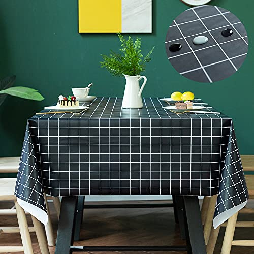 Lsimeru Eckig Tischdecke Abwaschbar Wachstuch Gartentisch Wetterfest Kariert Schwarz Weiss Fleckschutz Lotuseffekt Tischwäsche Tischtuch Tafeltuch Tischdecken,140x240cm