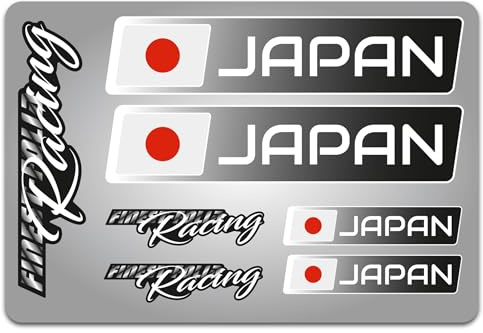 4er Set Aufkleber mit Fahne Flagge und wahlweise Name Sticker für Auto Fahrrad Motorrad Roller Helm im Rallye Racing Design R156 (16 Japan, Ohne Wunschname)