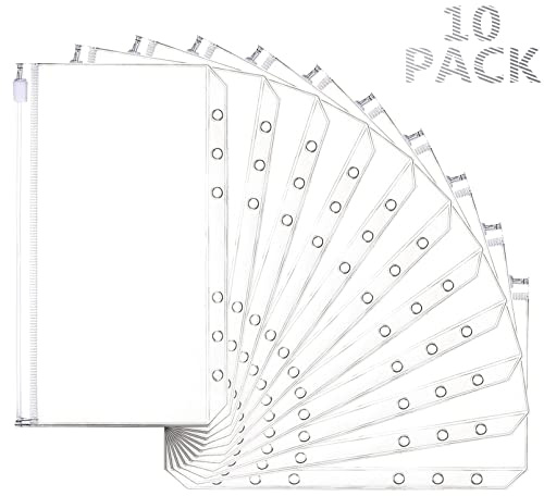 Mlife 10 Stück A6 Binder Taschen,PVC 6 Löcher Binder Reißverschluss Ordner für Sparchallenge Budgetplaner,Budget Planner Deutsch,Notebook-Planer Einlegeseiten Loseblattbeutel, Geldumschläge