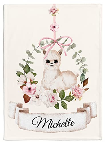 Personalisedog Babydecke mit beliebigem Namen & Wunschtier, Blumenschwinge Motiv | Individuelle Kinderdecke Baby Decke Namensdecke (Blumenschwinge), 80 x 110 cm