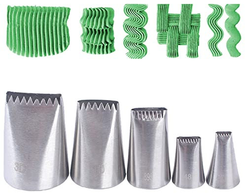 Tabiger 5pcs Half Row Woven Flower Piping Nozzles Kit, Cream Icing Decorating Tips with Zigzag Opening, Stainless Steel