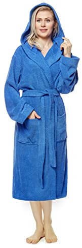 Badrock med huva för kvinnor, vaddlängd, Färg: Kungligblå, Storlek kvinnor: M, Storlek unisex: S-M