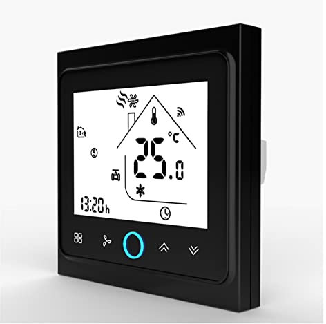 PAKLIF Thermostat sans Fil 4 tuyaux WiFi Smart Climatiseur Central Thermostat Thermostat Température Contrôleur 3 Vitesse Travail Thermostat de Chauffage (Color : Zwart)