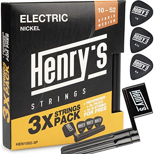 3er-Pack Gitarrensaiten E-Gitarre 10-52 - Saiten E Gitarre Saiten Medium - Extra 3 E1-Saite & 3 Plektren & Saitenkurbel - Electric Guitar Strings Set