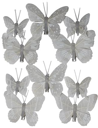 10 Stk Feder Schmetterlinge WEISS Hochzeitsdeko Vintage Federschmetterlinge mit Clip Klammer Deko Tischschmuck Geburtstag Taufe Festtafel Einladungen Hochzeit Schmetterling Mitbringsel Frühlingsdeko