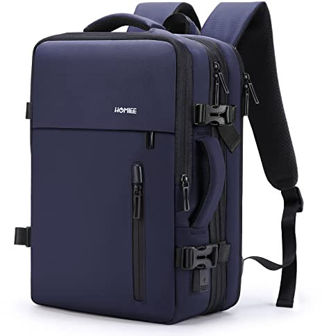 HOMIEE Handgepäck Reiserucksack, Supergroß Laptop Rucksack Erweiterbar Diebstahlsicher Wasserabweisend Daypack Flug Genehmigt Backpack Kabinenrucksack Bordgepäck Rucksack (Blau, 40L)