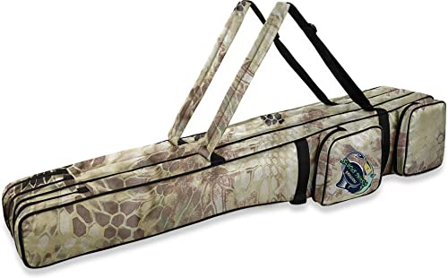 normani Allround Rutentaschen Rutenfutteral 150 cm mit 3 Innen-Fächer für 6 Ruten Anglertasche und 4 Außentaschen für Angeruten, Kescher und Rutenhalter Farbe Waldtarn