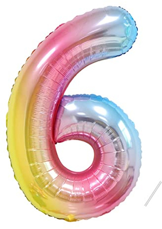 Geburtstag zahlen luftballon 6 jahre | Regenbogen Farbverlauf-Riesen Folienballon 6 XXL Folienballon in 40 - 101cm Geburtstagsdeko - Ballon Zahl
