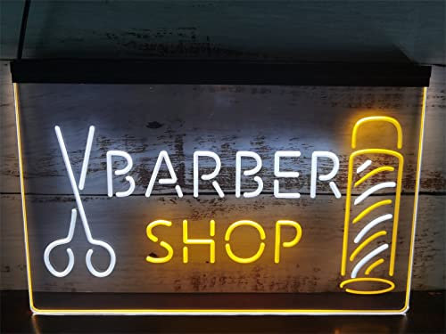 KEYQEEN Postes de Tijera para Corte de Pelo de barbería, Letrero de neón LED, Luces de neón de salón Personalizadas para decoración de Pared, Letrero Luminoso, Luces nocturnas,White Yellow,40x30cm