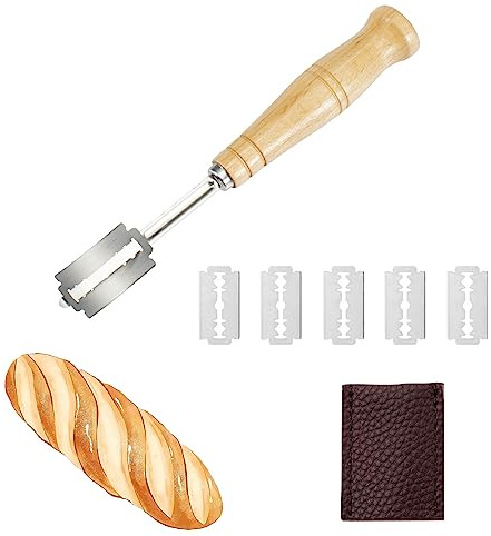 BNFGD Bread Lame Cutter, Handcrafted Slashing Tool for Bakers - 5 Blades & Leather Protective Cover Included for DIY Dough, Homemade Bakeware Kitchen