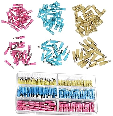 HUAZIZ 150 Stücke Kabelschuhe, Bullet Butt Connectors, Männlich und Weiblich Isolierte Quetschverbinder, Bullet Butt Wire Crimpverbinder Terminals Sortiment Kit