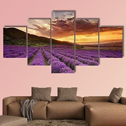 5 Teilig Leinwand Wanddeko Traumland Von Lavendel Hd Bilder Leinwanddrucke 5 Stück Leinwand Bilder Gemälde Modern Wohnzimmer Wohnkultur Geschenk (L/Ohne Rahmen 150 X 80 Cm) Schlafzimmerbüroh -1M1K-Y6W