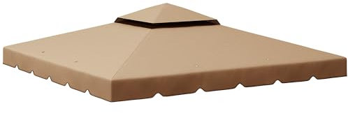 Outsunny Techo de Repuesto para Cenador 3x3 m Cubierta de Repuesto con Techo Doble con 8 Orificios de Drenaje Toldo de Recambio para Pabellón Gazebo Caqui