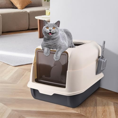 Katzenklo, Katzentoilette mit Deckel, Katzenklo inklusive Schaufel, Ausziehbares Tablett, Auslaufsicherer Boden, katzentoiletten mit 2 Öffnungen (36 * 51 * 34cm schwarz)
