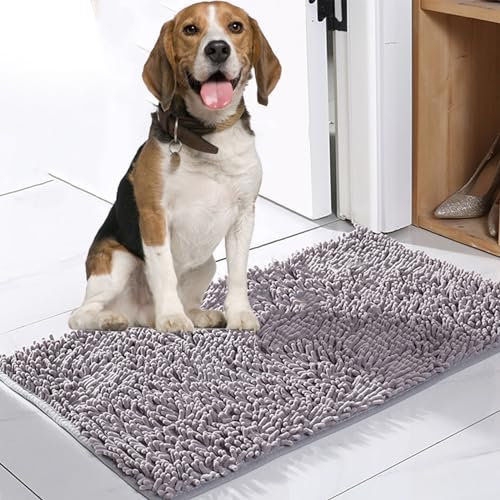 Argumub Premium Cleany Matte Hund Schmutzfangmatte Innen, Luxury Absorber Mat rutschfeste Waschbar Sauberlaufmatte Für Haustier, Eingang Haustür Flur (Grey, 50 x 80 cm)