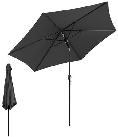 Eulenke Sonnenschirm Ø 270 cm, beidseitig um 30° Kippbar, gartenschirm UV-Schutz Polyester Schirmstoff, Wasserabweisend und schmutzabweisend, Marktschirm ohne Ständer, anthrazit