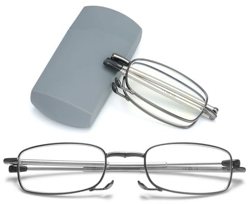 VEVESMUNDO Blaulichtfilter Lesebrille Herren Damen Metall Faltbare Klappbare Mini Kleine Faltbrille Klappbrille Zusammenklappbar Brillen mit etui (+2.25, 1 Stück Grau Lesebrille)