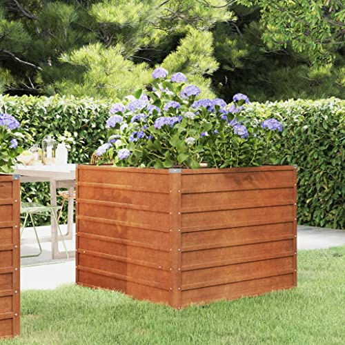 KOIECETA Hochbeet für Garten Balkon Terrasse Kräuterhochbeet zum Selber Bauen Gemüsebeet Pflanzkübel aus Metall Cortenstahl (100x100x77 cm)