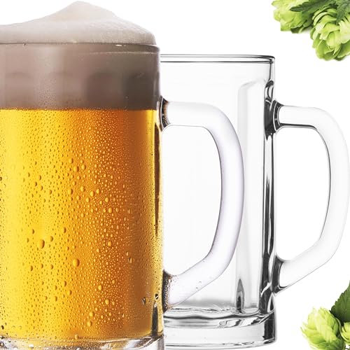 PLATINUX Bierseidel mit Henkel aus Glas Set 2-Teilig 300ml (max. 350ml) Bierkrug Maßkrug klein Bierkrüge Biergläser 0,3L