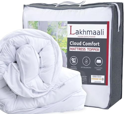 Lakhmaali Hotel Quality Small Double Mattress Topper Quilted Extra Thick | White, Deep Filled, Hypoallergenic Hollow Fibre, 4 Elastic Straps, Box Stitched, Quilted Soft Small Double Topper, Breathable