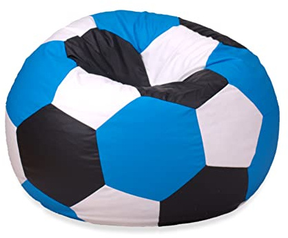 EGATO Sitzkissen Fußball 100cm Durchmesser Entspannender Sitzpouffe in Ballform mit EPS-Perlenfüllung (Blau-Schwarz)-Weiß