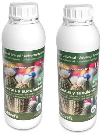 CULTIVERS Fertilizante Liquido Ecológico Cactus y Crasas 2X 1L. Crecimiento Saludable con Mayor Floración. Plantas más Resistente a Enfermedades. Abono 100% Orgánico y Natural