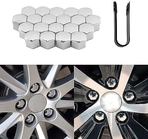 YZECEBNF 20 Stück Auto Radschraubenkappen Für Peugeot RCZ 2011-2015, Radbolzen Kappen Abdeckungen Sechskant Reifenmutterabdeckungen Mit Entfernung Werkzeug Staubschutz Zubehör,C/Silver-19mm
