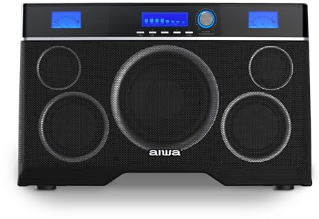 Aiwa Exos-10 Portable Bluetooth Speaker, 200W RMS Power, 6.5” Subwoofer, Deep Bass, Party Sync, Backlit Display, FM/BT/USB/AUX, Remote Control, Carry Strap, Bluetooth V5.0