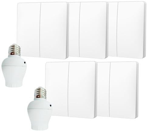 Interrupteur sans fil et sans pile Auto alimenté - Écologique - Qualité Pro - Va et vient RF 5 télécommande double allumage + 2 douilles adaptateur radios à vis E27 - Longue Distance