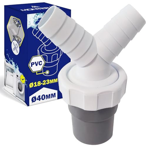 Adattatore Raccordo Scarico Lavatrice con Uscita per Tubo Ø40 mm e Ingresso Ø18-23 mm - Sdoppiatore Pipetta Y per Tubo Scarico Lavastoviglie - MADE IN SPAIN - Garanzia di 10 Anni - MONTERAL