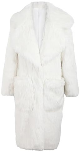 Langer Wintermantel für Damen, rosa, weiß, schwarz, übergroß, zottelig, dick, warm, weich, stilvoll, flauschig, Kunstpelz, weiß, 38