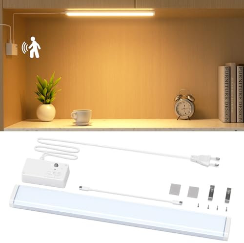 Lampada da incasso da cucina, a LED, dimmerabile, 230 V, con sensore di movimento, 42 cm, illuminazione da incasso con cavo, 3000 – 6000 K, luce luminosa per armadi, scrivanie, cucine e armadi