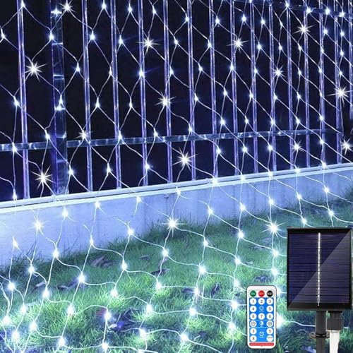 SUAVER 672LED Solar Lichternetz Außen, Wasserdichte Solar Lichterkette Netz Fernbedienung Timer Vorhang Weihnachtsbeleuchtung 8 Modi Mesh Lichtervorhang für Hochzeit Fenster Deko (Weiß, 6x4m)