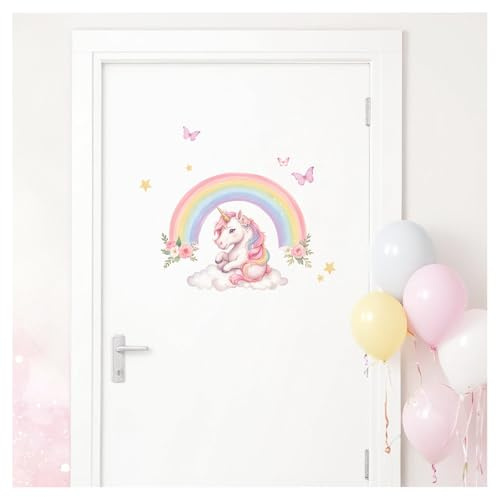 Little Deco Türsticker Regenbogen & Einhorn mit Wunschname DL5128 ohne Name/Without Name