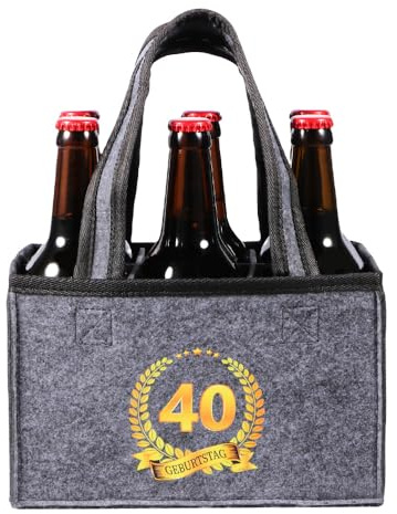 Männerhandtasche Bier – Geschenk zum 40. Geburtstag für Männer und Frauen: Wiederverwendbare Flaschentasche für 6 Bierflaschen, Stabile Herrenhandtasche mit Trennwänden & Griff, geburtstagsgeschenk