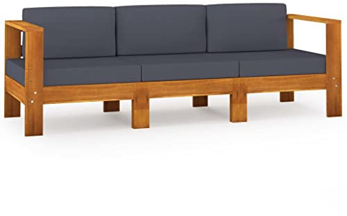 Willood Gartenmöbel 3-Sitzer-Gartensofa mit Dunkelgrauen Auflagen Massivholz Akazie 3-Sitzer