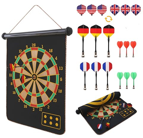 ROLEDY® Magnetisch Dartscheibe Kinder Doppelseitige Dartscheibe mit 12 Dartpfeilen & 6 Ersatzflügel, Outdoor-Spielzeug, Dartboard Geschenke für Kinder 4 5 6 7 8 9 10 11 12 Jahre Indoor Outdoor Spiel