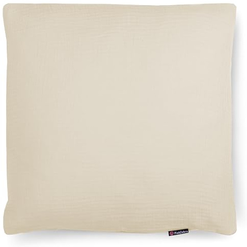 PinkZebra Bio-Musselin Kissenbezug 50 x 50 cm für Kinder & Erwachsene, weicher, Kopfkissenbezug GOTS-Zertifizierung, Made in EU, Kissenhülle mit Reißverschluss, Creme