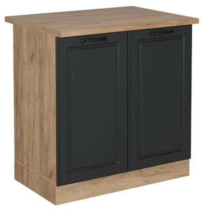 Vicco Spülenunterschrank R-Line, Anthrazit Landhaus, 80 cm, AP Eiche, zur freien Kombination innerhalb modularer Küchensysteme